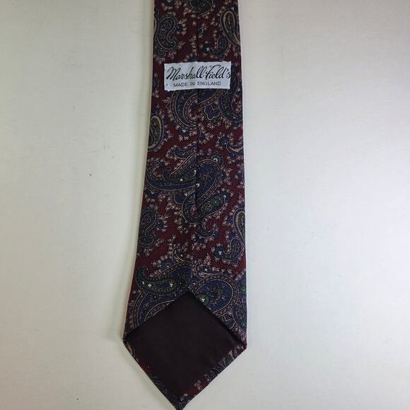 Marshall Field’s Made in England Wool Paisley Tie Burgundy Green Blue 3.25” Wide - Picture 3 of 10
